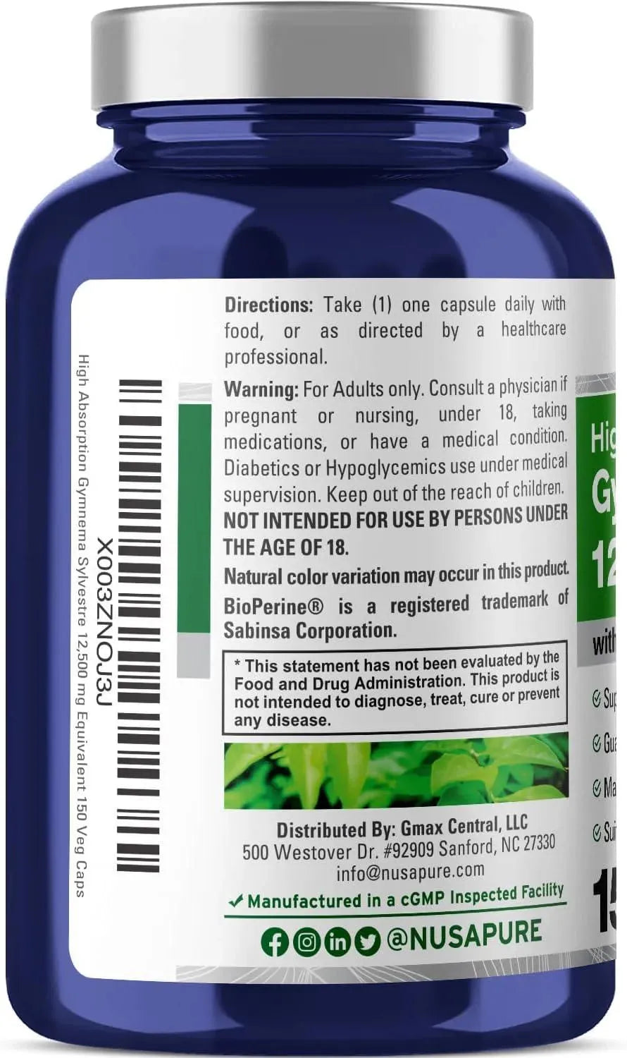 NUSAPURE - NusaPure Gymnema Sylvestre 12500Mg. 150 Capsulas - The Red Vitamin MX - Suplementos Alimenticios - {{ shop.shopifyCountryName }}