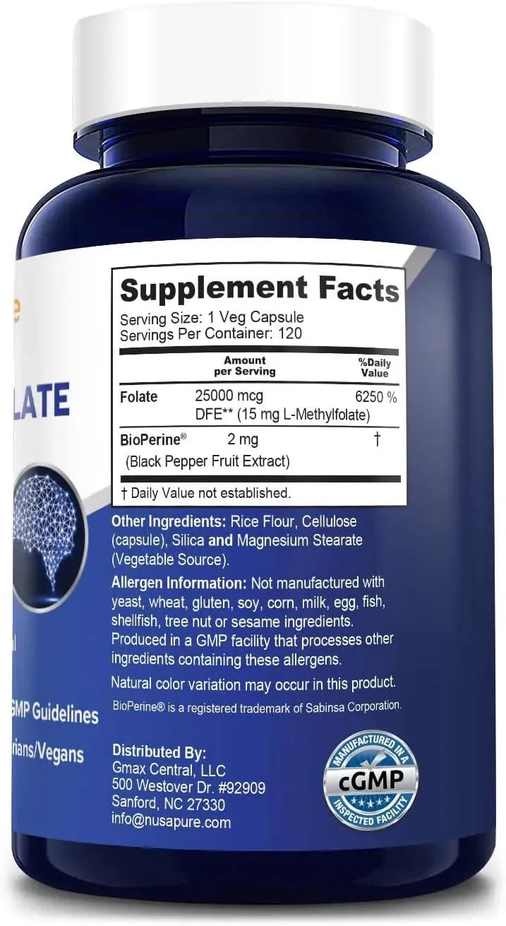 NUSAPURE - NusaPure L Methylfolate 15Mg. 120 Capsulas - The Red Vitamin MX - Suplementos Alimenticios - {{ shop.shopifyCountryName }}