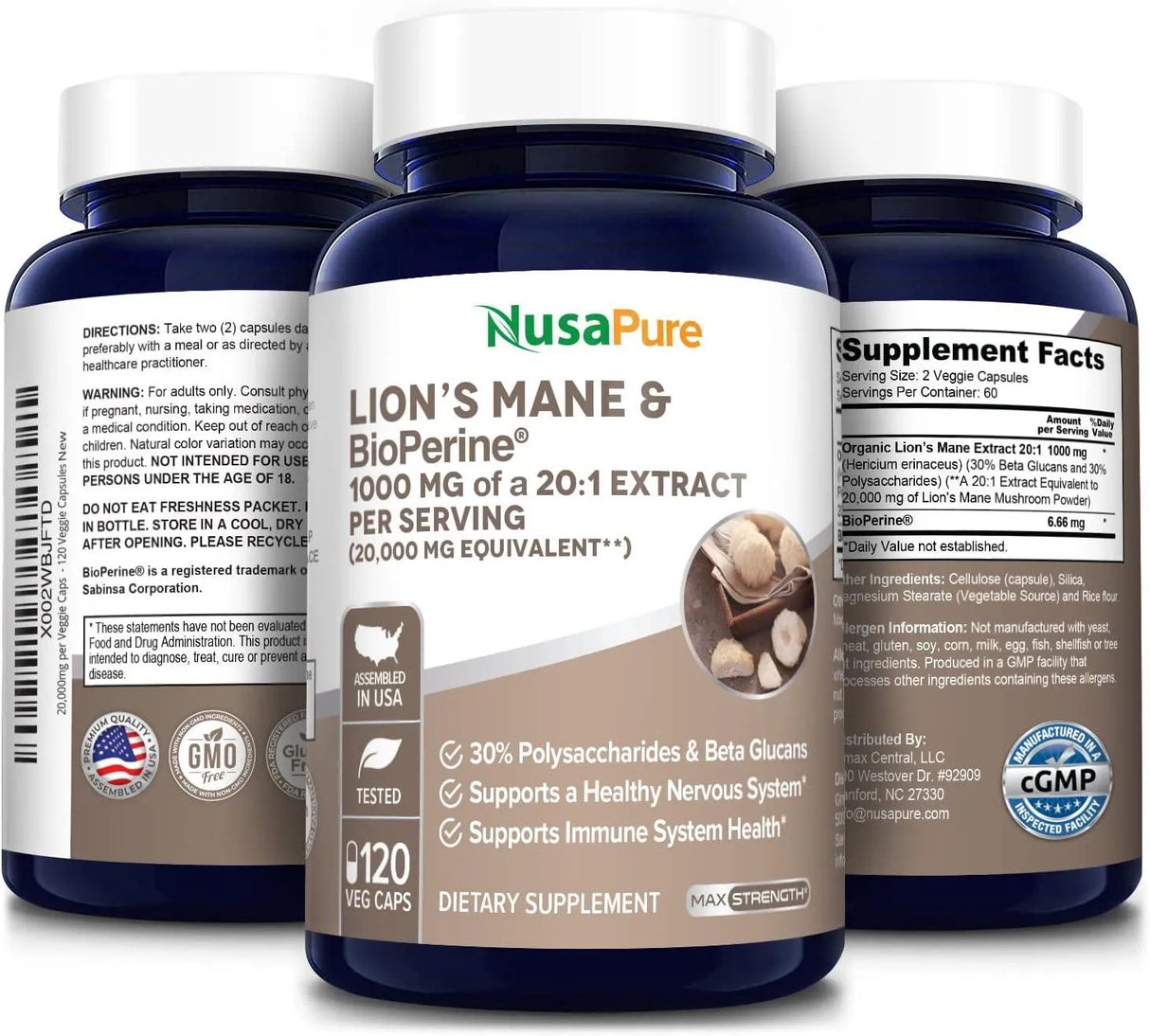 NUSAPURE - NusaPure Lions Mane 20:1 Extract 120 Capsulas - The Red Vitamin MX - Suplementos Alimenticios - {{ shop.shopifyCountryName }}