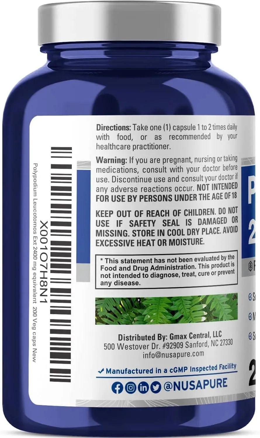 NUSAPURE - NusaPure Polypodium Leucotomos Extract 2400Mg. 200 Capsulas - The Red Vitamin MX - Suplementos Alimenticios - {{ shop.shopifyCountryName }}