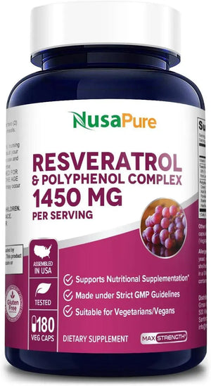 NUSAPURE - NusaPure Resveratrol & Polyphenol Complex 1450Mg. 180 Capsulas - The Red Vitamin MX - Suplementos Alimenticios - {{ shop.shopifyCountryName }}