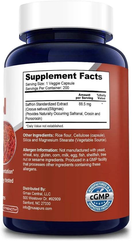 NUSAPURE - NusaPure Saffron Extract 88.5Mg. 200 Capsulas - The Red Vitamin MX - Suplementos Alimenticios - {{ shop.shopifyCountryName }}