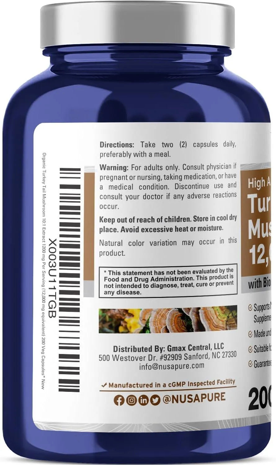 NUSAPURE - NusaPure Turkey Tail Mushroom 12,000Mg. 200 Capsulas - The Red Vitamin MX - Suplementos Alimenticios - {{ shop.shopifyCountryName }}