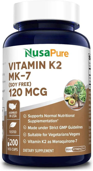 NUSAPURE - NusaPure Vitamin K2 MK7 120mcg 200 Capsulas - The Red Vitamin MX - Suplementos Alimenticios - {{ shop.shopifyCountryName }}