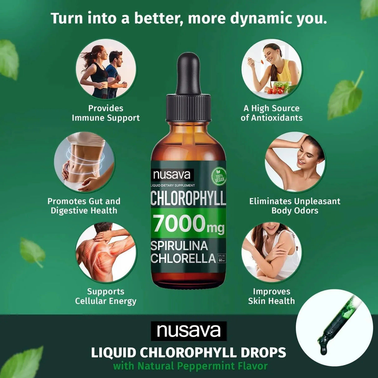 NUSAVA - Nusava Vegan Chlorophyll Liquid Drops 7000Mg. 60Ml. 2 Pack - The Red Vitamin MX - Suplementos Alimenticios - {{ shop.shopifyCountryName }}