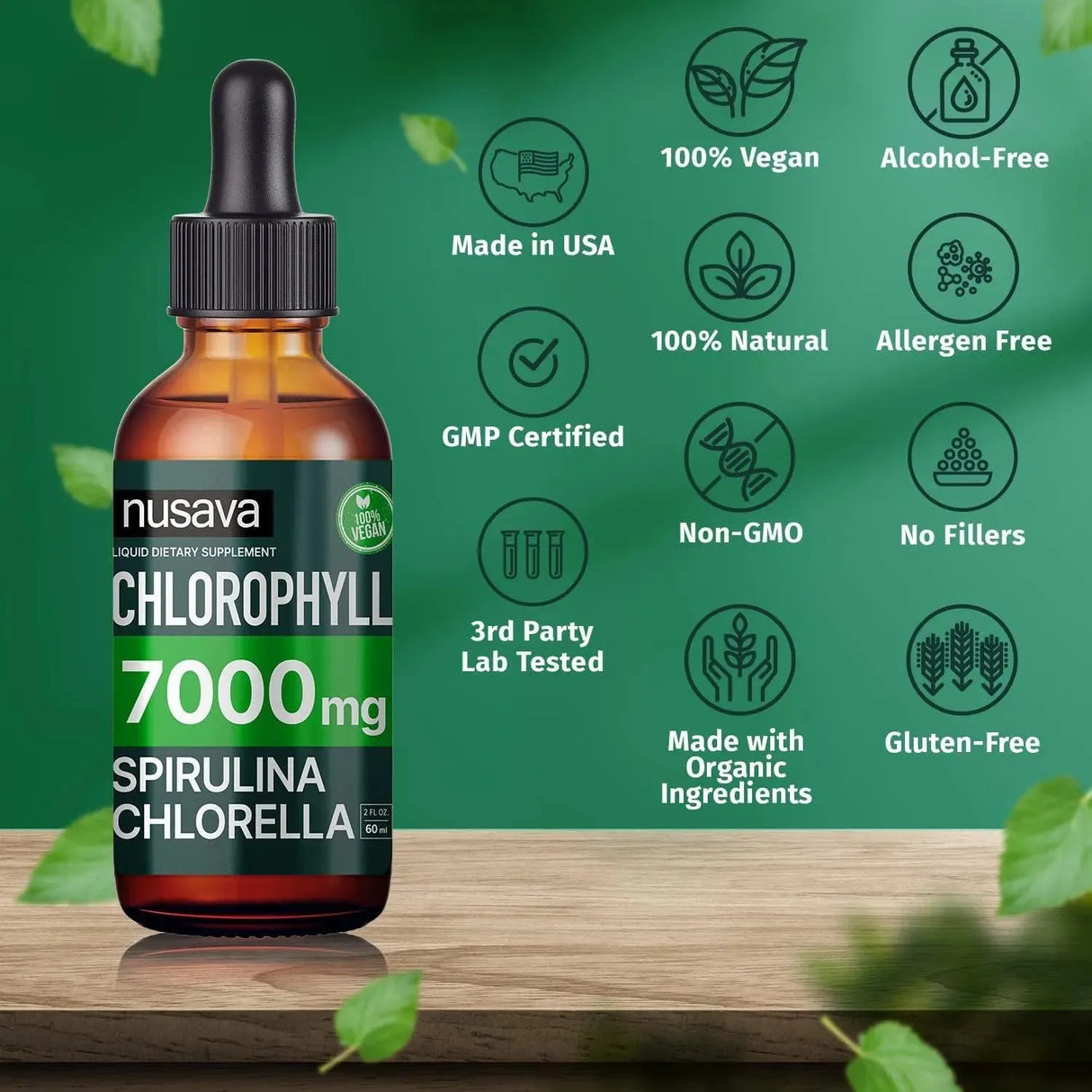 NUSAVA - Nusava Vegan Chlorophyll Liquid Drops 7000Mg. 60Ml. 2 Pack - The Red Vitamin MX - Suplementos Alimenticios - {{ shop.shopifyCountryName }}