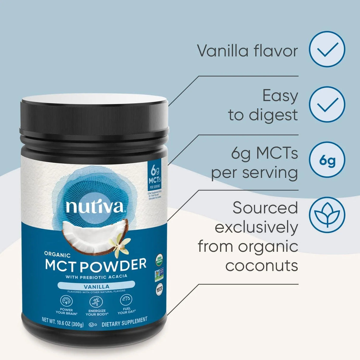 NUTIVA - Nutiva Organic MCT Powder with Prebiotic Acacia Fiber Vanilla 300Gr. - The Red Vitamin MX - Suplementos Alimenticios - {{ shop.shopifyCountryName }}