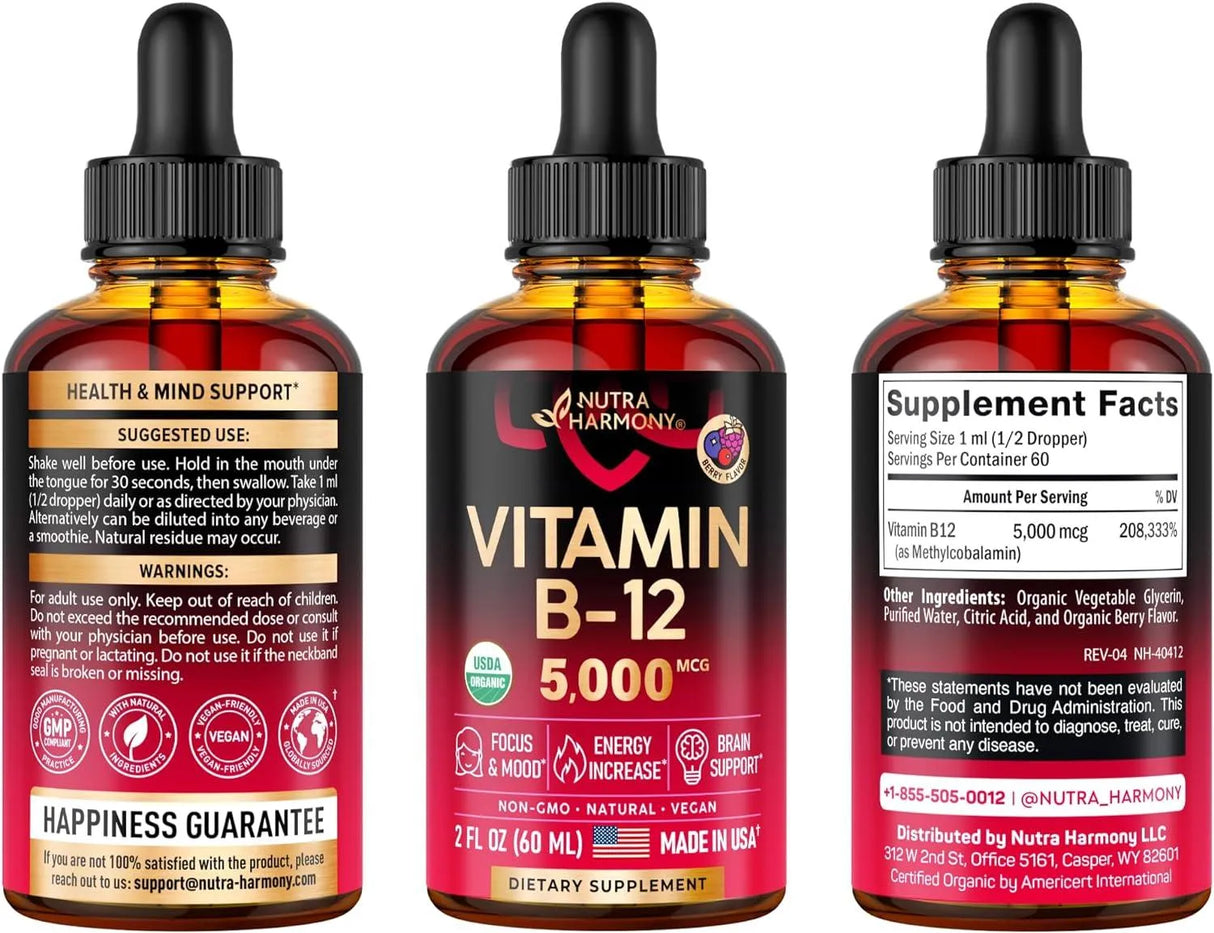 NUTRA HARMONY - Nutra Harmony Vitamin B12 Sublingual Drops 5000mcg 2 Fl.Oz. - The Red Vitamin MX - Suplementos Alimenticios - {{ shop.shopifyCountryName }}