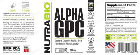 NUTRABIO - NutraBio Alpha GPC 300Mg. 60 Capsulas - The Red Vitamin MX - Suplementos Alimenticios - {{ shop.shopifyCountryName }}