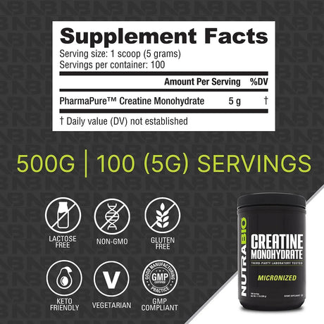 NUTRABIO - NutraBio Creatine Monohydrate 100 Servicios 500Gr. - The Red Vitamin MX - Suplementos Alimenticios - {{ shop.shopifyCountryName }}