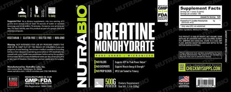 NUTRABIO - NutraBio Creatine Monohydrate 100 Servicios 500Gr. - The Red Vitamin MX - Suplementos Alimenticios - {{ shop.shopifyCountryName }}