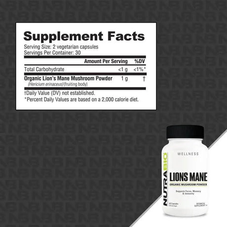 NUTRABIO - NutraBio Organic Lions Mane 60 Capsulas - The Red Vitamin MX - Suplementos Alimenticios - {{ shop.shopifyCountryName }}