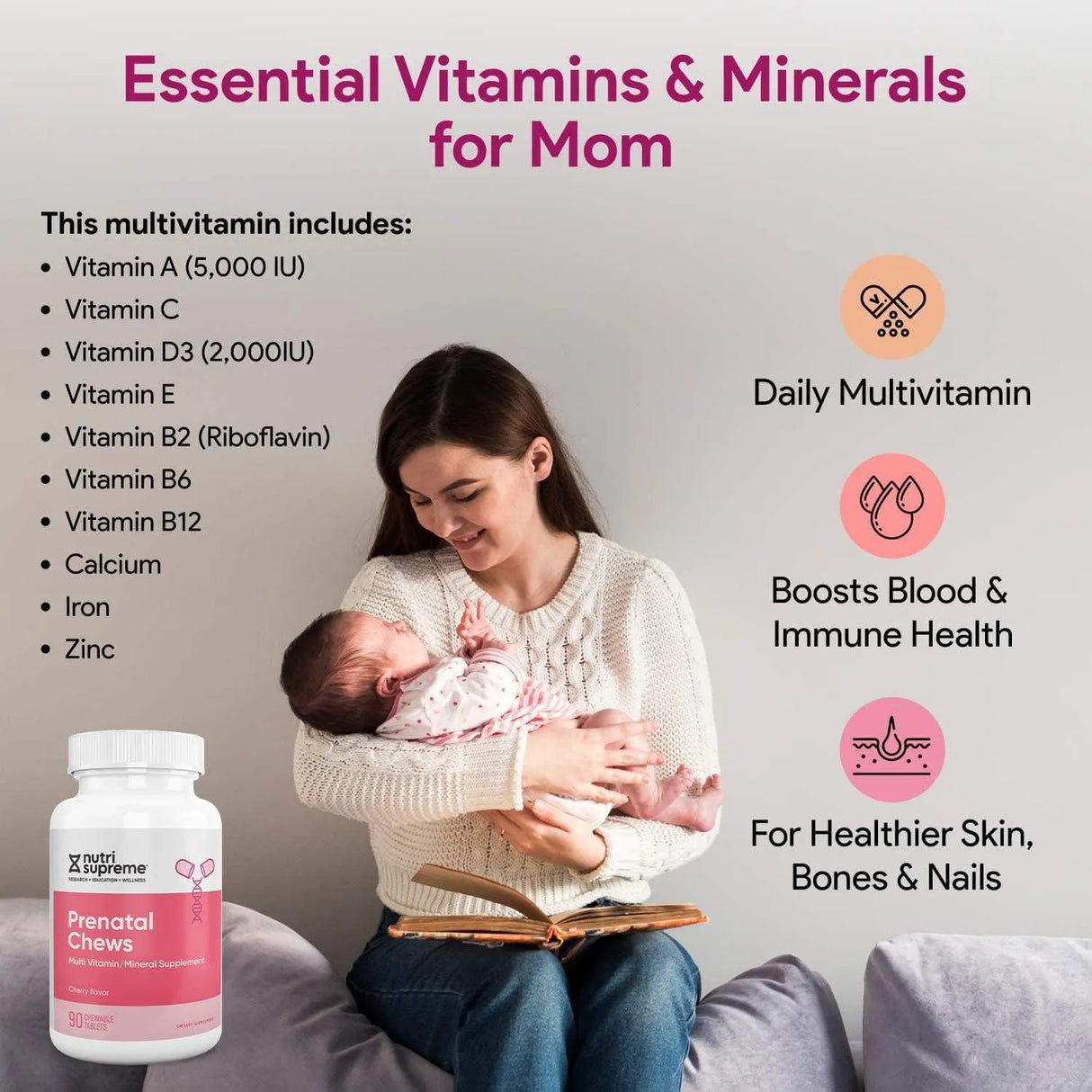 NUTRI SUPREME - Nutri Supreme Prenatal Vitamin 90 Tabletas Masticables - The Red Vitamin MX - Suplementos Alimenticios - {{ shop.shopifyCountryName }}