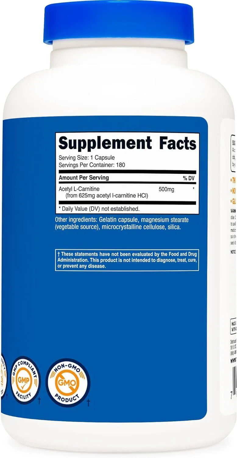 NUTRICOST - Nutricost Acetyl L-Carnitine 500Mg. 180 Capsulas - The Red Vitamin MX - Suplementos Alimenticios - {{ shop.shopifyCountryName }}