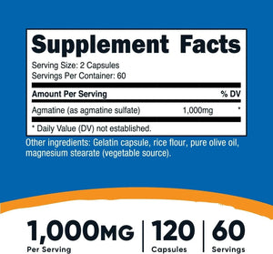 NUTRICOST - Nutricost Agmatine Sulfate 1000Mg. 120 Capsulas 2 Pack - The Red Vitamin MX - Suplementos Alimenticios - {{ shop.shopifyCountryName }}