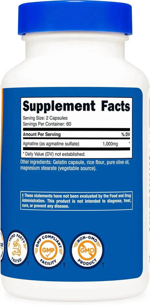 NUTRICOST - Nutricost Agmatine Sulfate 1000Mg. 120 Capsulas 2 Pack - The Red Vitamin MX - Suplementos Alimenticios - {{ shop.shopifyCountryName }}