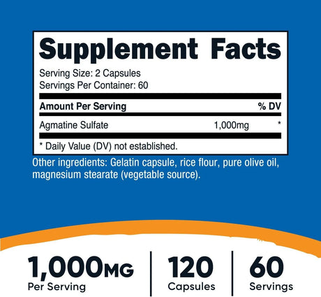 NUTRICOST - Nutricost Agmatine Sulfate 1000Mg. 120 Capsulas - The Red Vitamin MX - Suplementos Alimenticios - {{ shop.shopifyCountryName }}