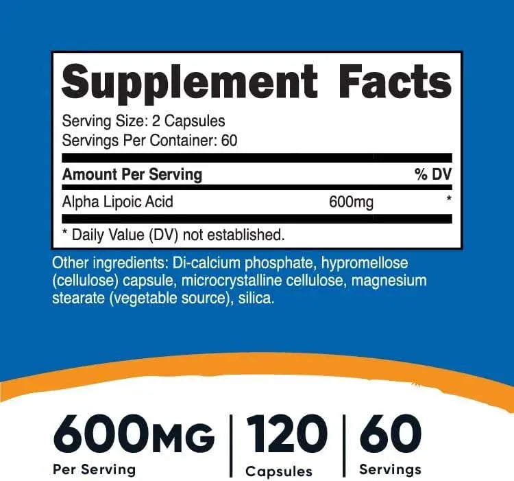 NUTRICOST - Nutricost Alpha Lipoic Acid 600Mg. 120 Capsulas - The Red Vitamin MX - Suplementos Alimenticios - {{ shop.shopifyCountryName }}