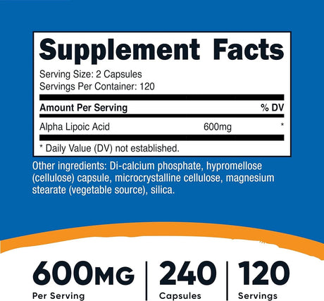 NUTRICOST - Nutricost Alpha Lipoic Acid 600Mg. 240 Capsulas - The Red Vitamin MX - Suplementos Alimenticios - {{ shop.shopifyCountryName }}