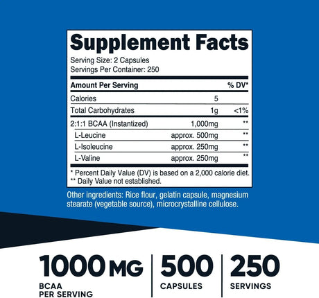 NUTRICOST - Nutricost BCAA 1000Mg. 500 Capsulas - The Red Vitamin MX - Suplementos Alimenticios - {{ shop.shopifyCountryName }}