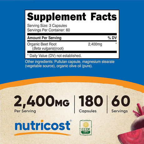 NUTRICOST - Nutricost Beet Root 2400Mg. 180 Capsulas - The Red Vitamin MX - Suplementos Alimenticios - {{ shop.shopifyCountryName }}