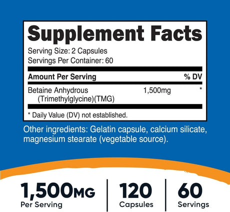 NUTRICOST - Nutricost Betaine Anhydrous TMG 1500Mg. 120 Capsulas - The Red Vitamin MX - Suplementos Alimenticios - {{ shop.shopifyCountryName }}