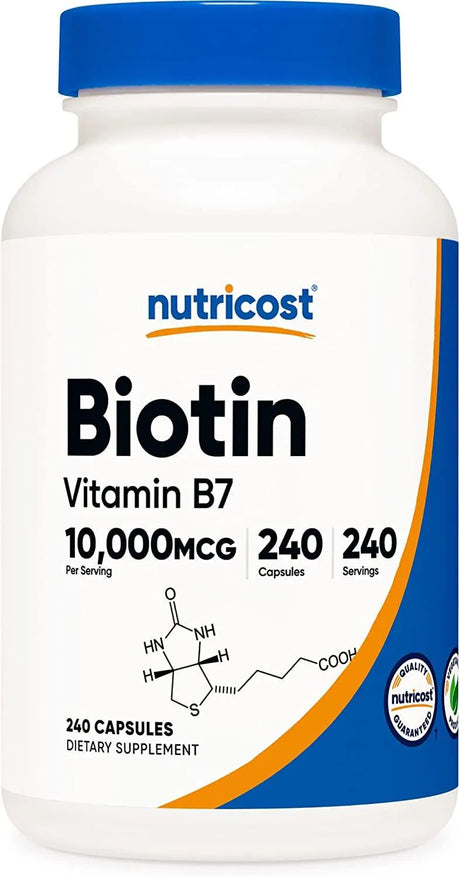 NUTRICOST - Nutricost Biotin 10,000 mcg 240 Capsulas - The Red Vitamin MX - Suplementos Alimenticios - {{ shop.shopifyCountryName }}