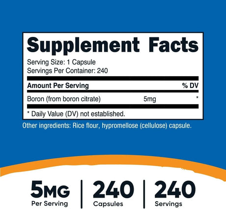 NUTRICOST - Nutricost Boron 5Mg. 240 Capsulas - The Red Vitamin MX - Suplementos Alimenticios - {{ shop.shopifyCountryName }}