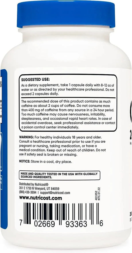 NUTRICOST - Nutricost Caffeine Pills 200Mg. 250 Capsulas - The Red Vitamin MX - Suplementos Alimenticios - {{ shop.shopifyCountryName }}
