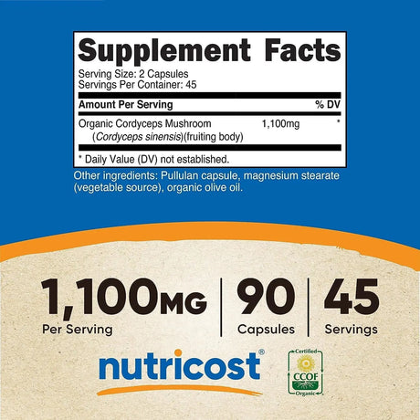 NUTRICOST - Nutricost Cordyceps Mushroom Capsules 1100Mg. 90 Capsulas - The Red Vitamin MX - Suplementos Alimenticios - {{ shop.shopifyCountryName }}