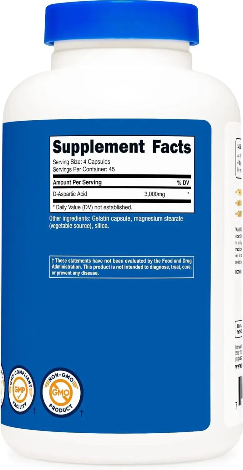 NUTRICOST - Nutricost D-Aspartic Acid (DAA) 3000Mg. 180 Capsulas 2 Pack - The Red Vitamin MX - Suplementos Alimenticios - {{ shop.shopifyCountryName }}