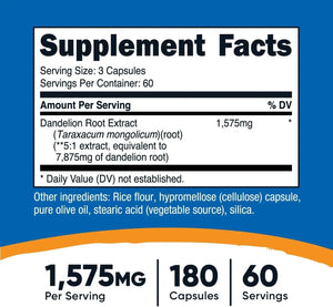 NUTRICOST - Nutricost Dandelion Root Extract 525Mg. 180 Capsulas - The Red Vitamin MX - Suplementos Alimenticios - {{ shop.shopifyCountryName }}