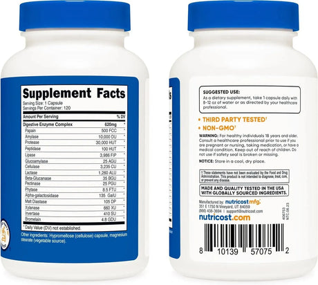 NUTRICOST - Nutricost Digestive Enzymes 620Mg. 240 Capsulas - The Red Vitamin MX - Suplementos Alimenticios - {{ shop.shopifyCountryName }}