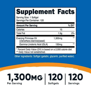 NUTRICOST - Nutricost Evening Primrose Oil 1,300Mg. 120 Capsulas Blandas - The Red Vitamin MX - Suplementos Alimenticios - {{ shop.shopifyCountryName }}