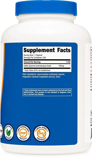 NUTRICOST - Nutricost GABA (Gamma Aminobutyric Acid) 750Mg. 240 Capsulas - The Red Vitamin MX - Suplementos Alimenticios - {{ shop.shopifyCountryName }}