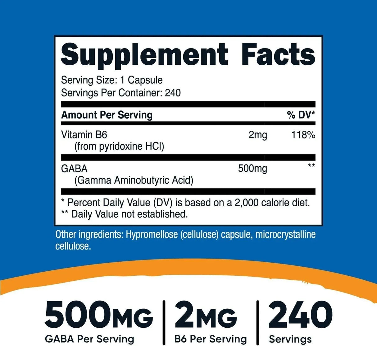 NUTRICOST - Nutricost GABA (Gamma Aminobutyric Acid) + Vitamin B6 500Mg. 240 Capsulas - The Red Vitamin MX - Suplementos Alimenticios - {{ shop.shopifyCountryName }}