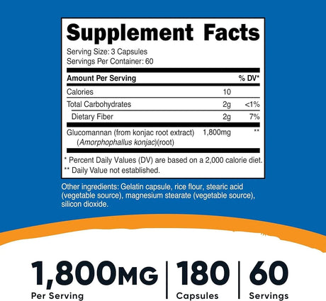 NUTRICOST - Nutricost Glucomannan 1,800Mg. 180 Capsulas 3 Pack - The Red Vitamin MX - Suplementos Alimenticios - {{ shop.shopifyCountryName }}