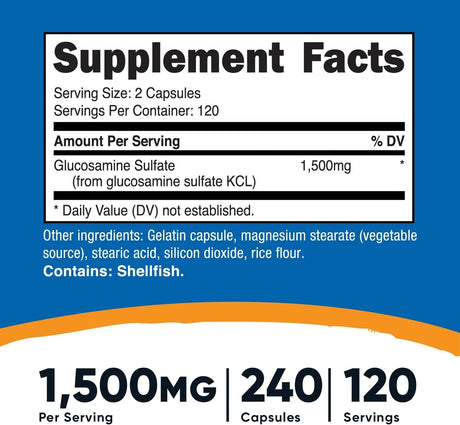 NUTRICOST - Nutricost Glucosamine Sulfate 750Mg. 240 Capsulas 2 Pack - The Red Vitamin MX - Suplementos Alimenticios - {{ shop.shopifyCountryName }}