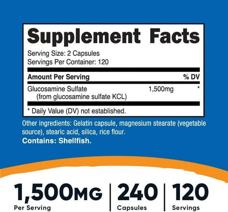 NUTRICOST - Nutricost Glucosamine Sulfate 750Mg. 240 Capsulas - The Red Vitamin MX - Suplementos Alimenticios - {{ shop.shopifyCountryName }}