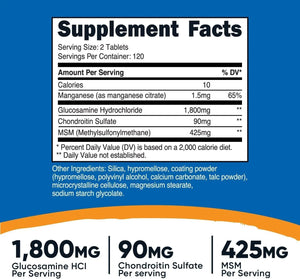 NUTRICOST - Nutricost Glucosamine with Chondroitin & MSM 1800Mg. 240 Tabletas - The Red Vitamin MX - Suplementos Alimenticios - {{ shop.shopifyCountryName }}