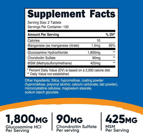 NUTRICOST - Nutricost Glucosamine with Chondroitin & MSM 1800Mg. 240 Tabletas - The Red Vitamin MX - Suplementos Alimenticios - {{ shop.shopifyCountryName }}