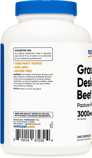 NUTRICOST - Nutricost Grass Fed Desiccated Beef Liver 3000Mg. 240 Capsulas - The Red Vitamin MX - Suplementos Alimenticios - {{ shop.shopifyCountryName }}