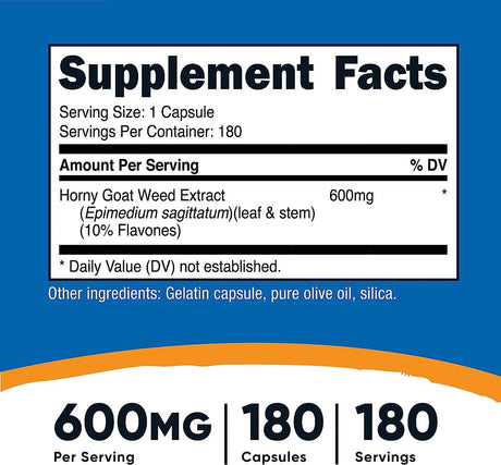 NUTRICOST - Nutricost Horny Goat Weed Extract 600Mg. 180 Capsulas - The Red Vitamin MX - Suplementos Alimenticios - {{ shop.shopifyCountryName }}