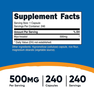 NUTRICOST - Nutricost Inositol as Myo-Inositol 500Mg. 240 Capsulas - The Red Vitamin MX - Suplementos Alimenticios - {{ shop.shopifyCountryName }}