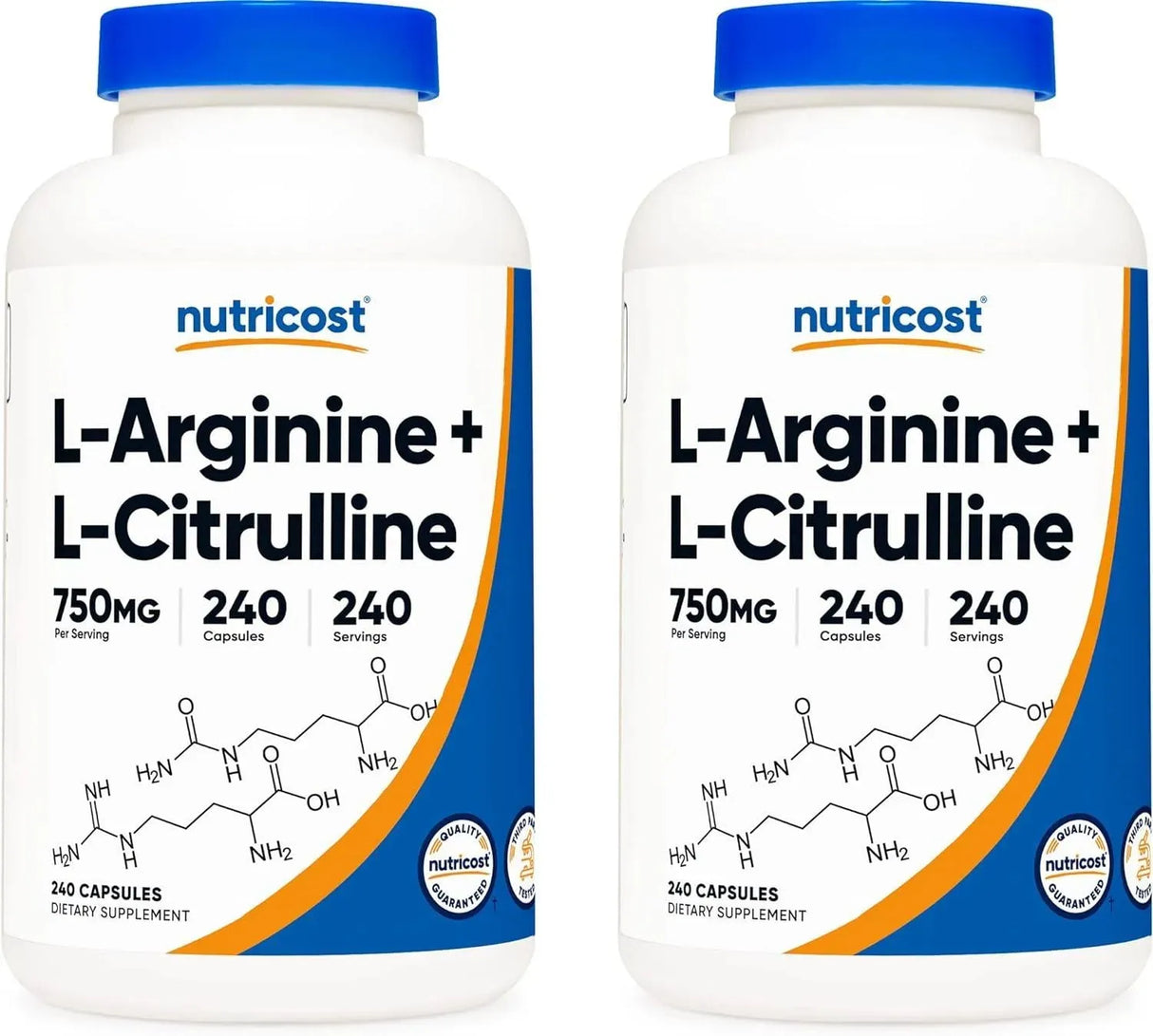 NUTRICOST - Nutricost L-Arginine L-Citrulline Complex 750Mg. 240 Capsulas 2 Pack - The Red Vitamin MX - Suplementos Alimenticios - {{ shop.shopifyCountryName }}