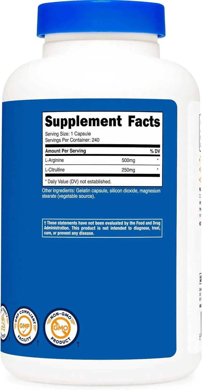 NUTRICOST - Nutricost L-Arginine L-Citrulline Complex 750Mg. 240 Capsulas 2 Pack - The Red Vitamin MX - Suplementos Alimenticios - {{ shop.shopifyCountryName }}
