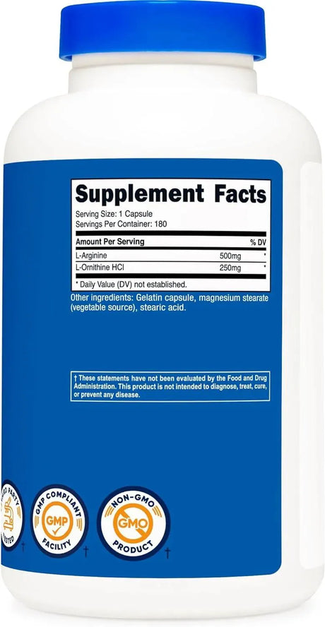 NUTRICOST - Nutricost L-Arginine L-Ornithine 750Mg. 180 Capsulas - The Red Vitamin MX - Suplementos Alimenticios - {{ shop.shopifyCountryName }}