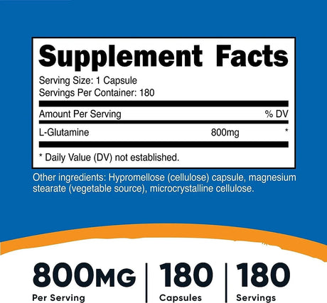 NUTRICOST - Nutricost L-Glutamine 800Mg. 180 Capsulas - The Red Vitamin MX - Suplementos Alimenticios - {{ shop.shopifyCountryName }}