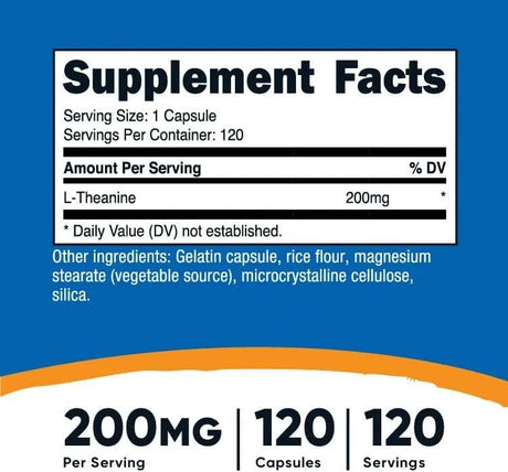 NUTRICOST - Nutricost L-Theanine 200Mg. 120 Capsulas - The Red Vitamin MX - Suplementos Alimenticios - {{ shop.shopifyCountryName }}