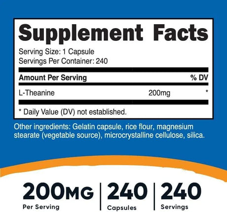 NUTRICOST - Nutricost L-Theanine 200Mg. 240 Capsulas - The Red Vitamin MX - Suplementos Alimenticios - {{ shop.shopifyCountryName }}